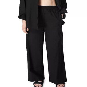 Sweaty Betty NWT Stretch Linen Blend Black Wide Leg Pants Pockets Size Small